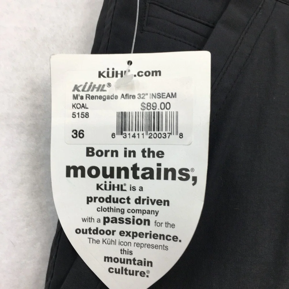 KUHL Renegade Afire Koal Black Tapered Performance Chino Pants Mens 36x32 NEW